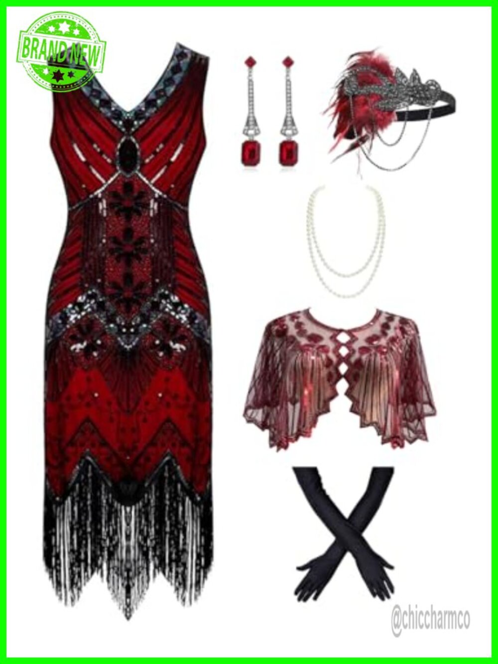 Plus Size 1920s Sequin Fringe Cold Shoulder Flapper Dress